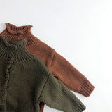 Toddler Button Solid Color High Collar Knitted Sweater