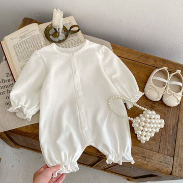 Baby Solid Color Lace Trim Romper