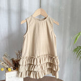 Toddler Girl Solid Color Lace Trim Sleeveless Dress