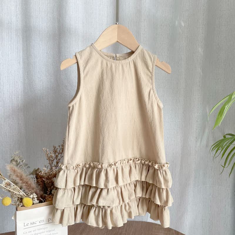Toddler Girl Solid Color Lace Trim Sleeveless Dress