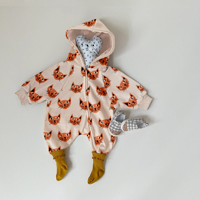 Baby Orange Cat Hooded Lovely Romper