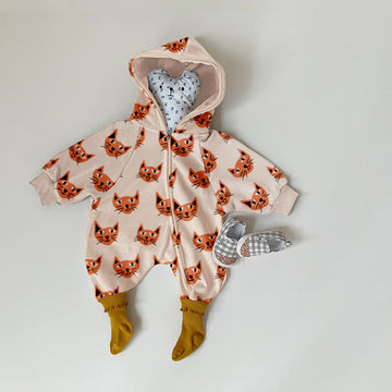 Baby Orange Cat Hooded Lovely Romper