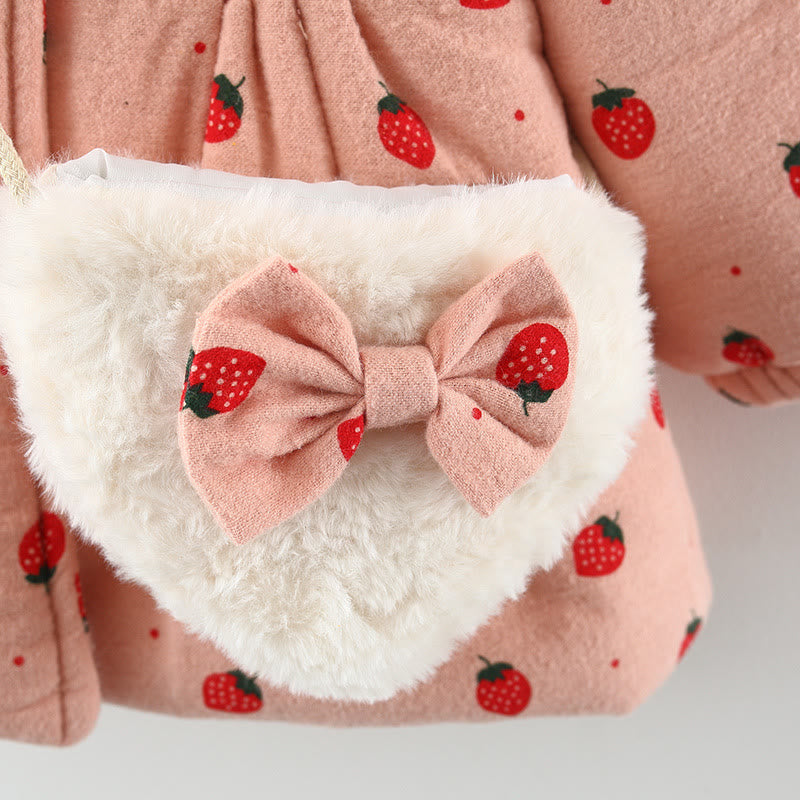 Baby Toddler Ears Strawberry Quilted Coat with Bag