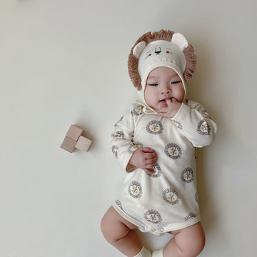 LION Baby Printing Bodysuit with Bonnet
