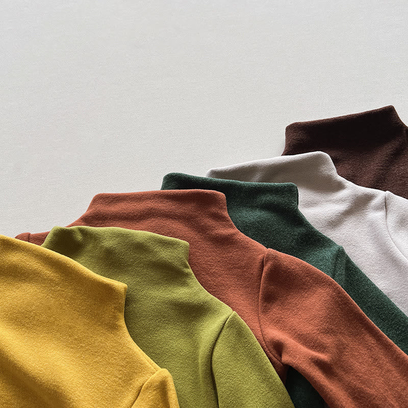 Toddler High Collar Solid Color Warm T-shirt