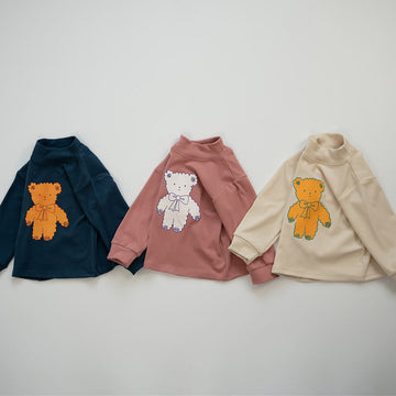 Toddler Bow Bear High Collar Thick T-shirt