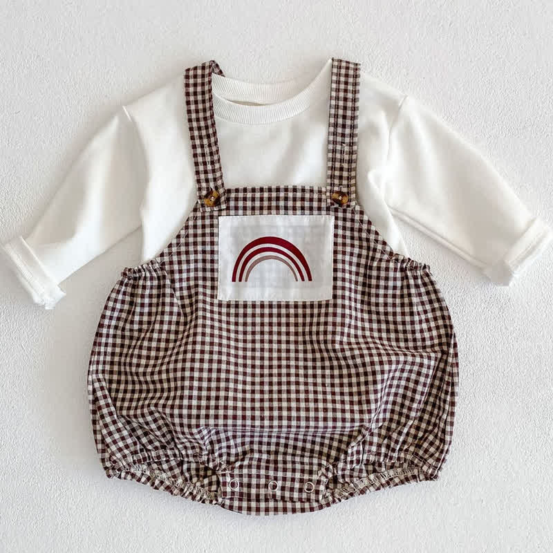 Baby Shirt and Rainbow Plaid Strap Bodysuit