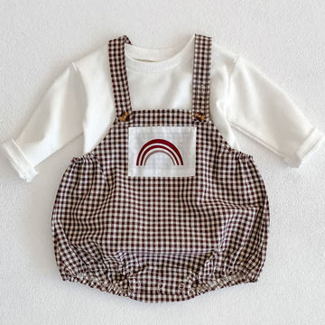 Baby Shirt and Rainbow Plaid Strap Bodysuit