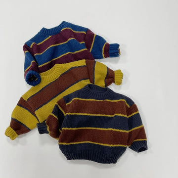 Toddler Boy Knitted Wide Striped Color Block Sweater