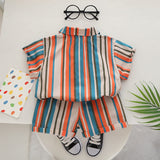 Toddler Boy Striped Lapel Tee and Shorts Set