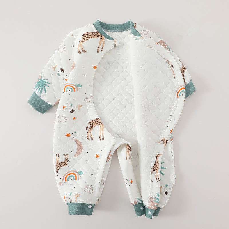 Baby Giraffe Leaf Rainbow Quilted Romper