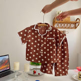 Toddler Dot Lapel Collar Top and Shorts Pajamas Set