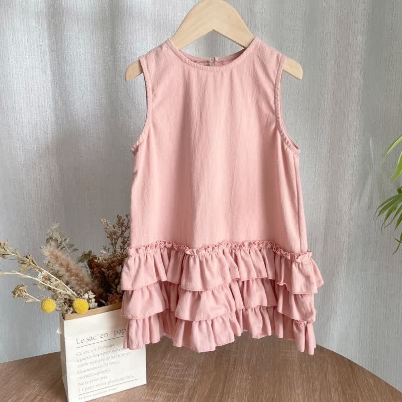 Toddler Girl Solid Color Lace Trim Sleeveless Dress