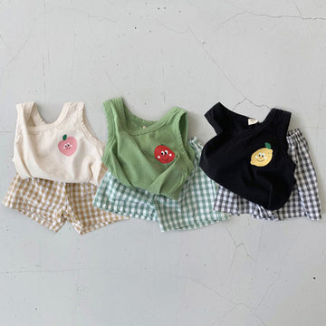 Baby Fruit T-shirt & Plaid Shorts Set