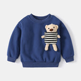 Toddler Striped Bear Round Neck Sweatshirt