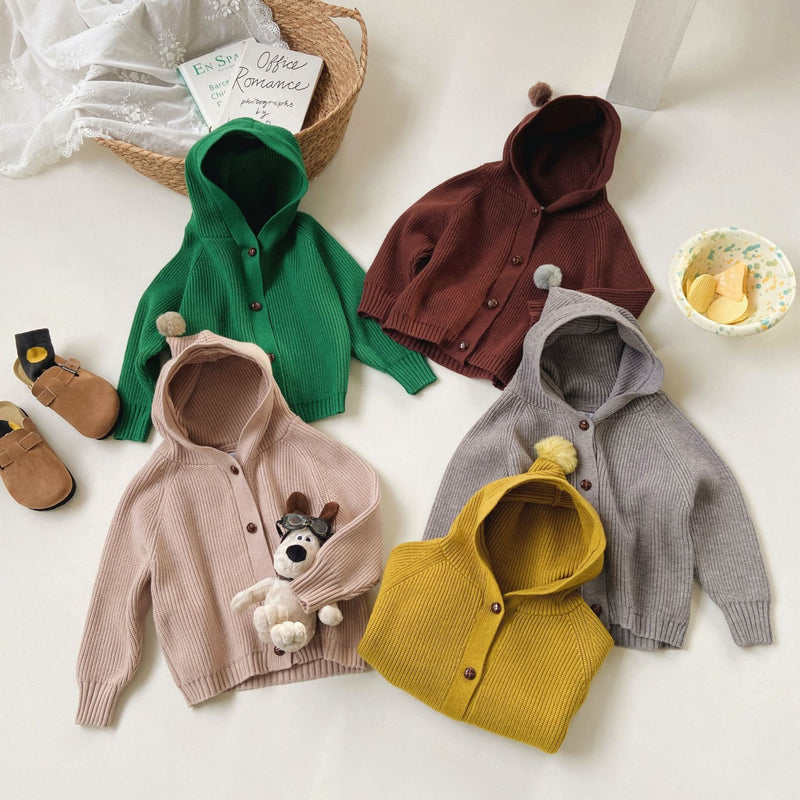 Toddler Solid Color Casual Hooded Knitted Coat