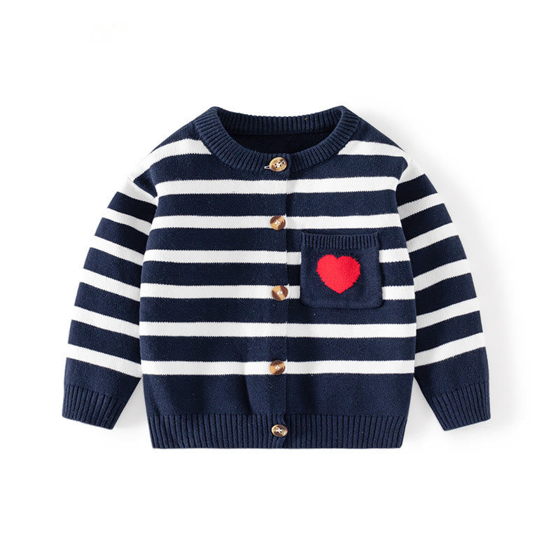 Toddler Button Striped Heart Pocket Cardigan