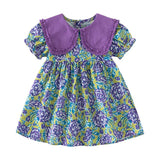 Toddler Girl Flower Lace Lapel Collar Puff Sleeve Dress