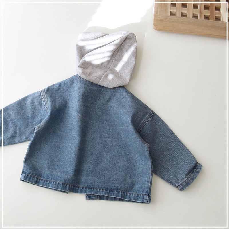 Toddler Blue Denim Fake 2 Pieces Hooded Coat