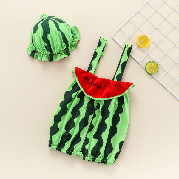 Baby Watermelon Strap Overalls with Hat