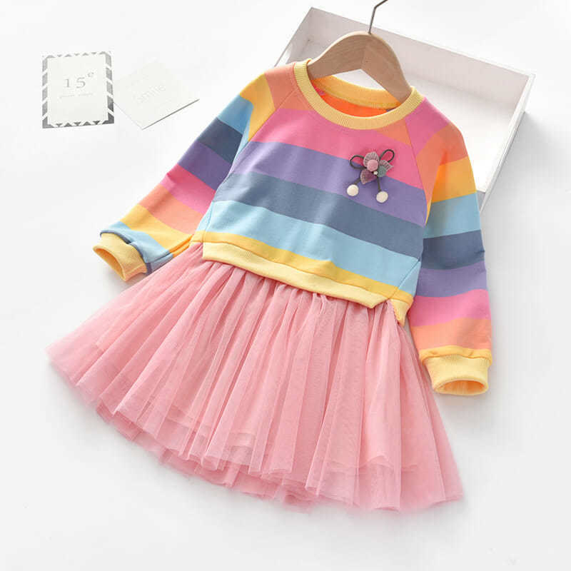 Toddler Girl Bow Rainbow Colorful Tulle Dress