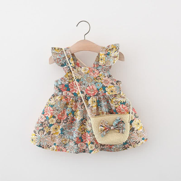 Baby Ruffled Florals Dress with Bag