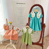 Toddler Girl Embroidered Flower Lapel Collar Dress