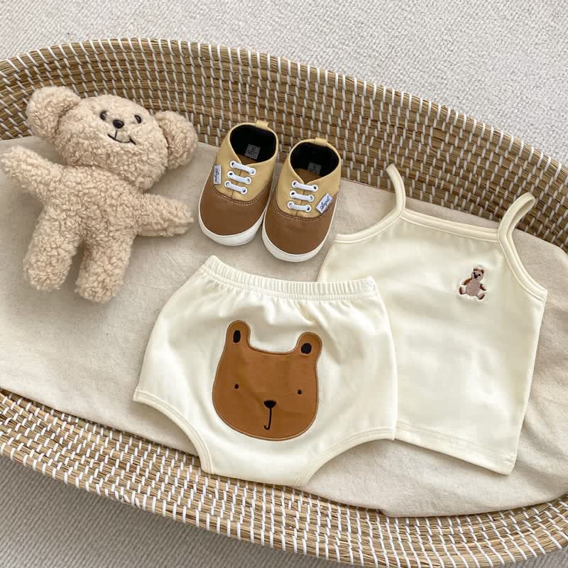 Baby Embroidered Bear Camisole and Shorts Set
