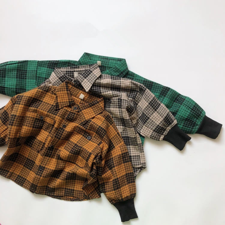 Toddler Boy Pocket Plaid Lapels Shirt
