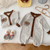 Baby Bear Button Waffle Pocket Romper Cardigan