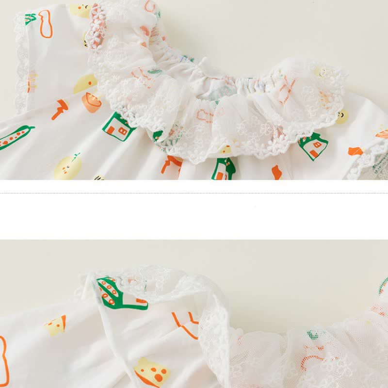 Toddler Girl Lace Collar Graffiti Tee
