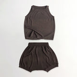 Toddler Solid Color Knitted Tank Top and Shorts Set
