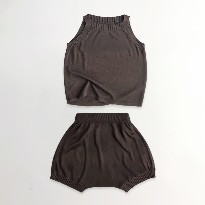Toddler Solid Color Knitted Tank Top and Shorts Set
