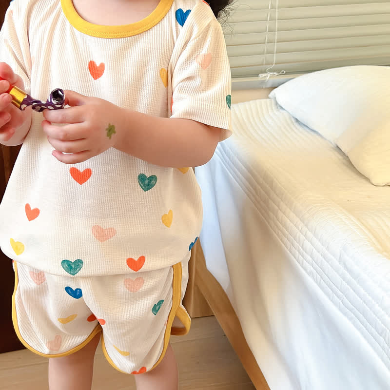Toddler Girl Heart Crew Neck Pajamas Set