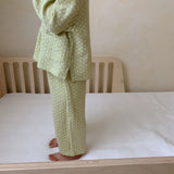 Toddler Dot Lapel Collar Top and Pants Pajamas Set