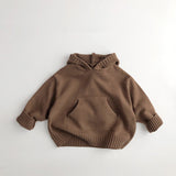 Toddler Solid Color Hooded Knitted PocketSweater