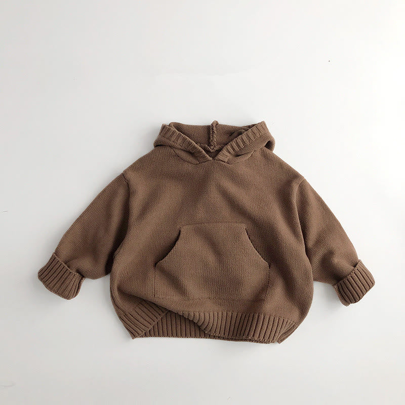 Toddler Solid Color Hooded Knitted PocketSweater