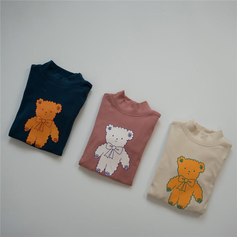 Toddler Bow Bear High Collar Thick T-shirt