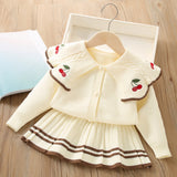 Toddler Girl Lapels Embroidered Cherry 2 Pieces Set