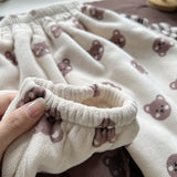 Toddler Bear Dot Plaid Warm Casual Pants
