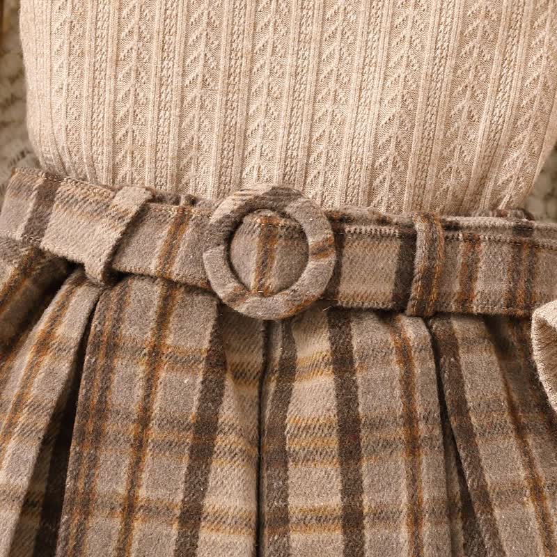 Toddler Girl Shirt Plaid Pleated Skirt with Beret