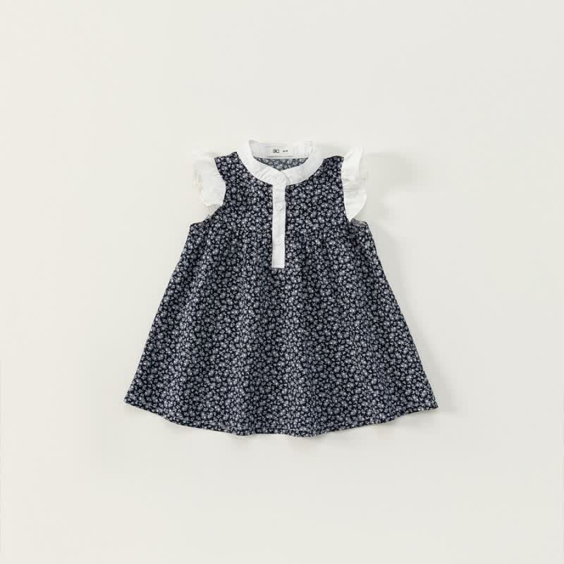 Toddler Girl Floral Ruffled Color Block Dress