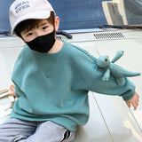 Toddler Boy Solid Color Casual Sweatshirt with Dinosaur