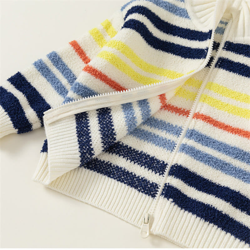 Toddler Colorful Striped Zipper Knitted Fleece Coat