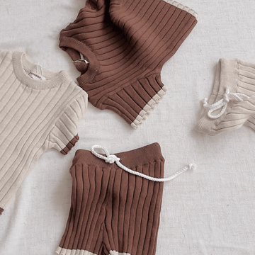 Baby Color Block Knitted Tee and Shorts Set