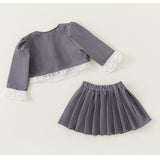 Toddler Girl Lace Trim Jacket and Skirts Set