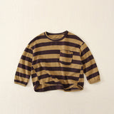 Toddler Round Neck Pocket Striped Casual Sweatshirt