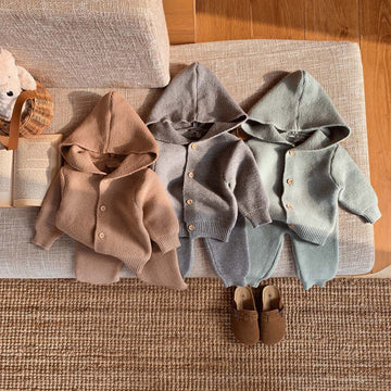 Baby Knitted Hooded Solid Color Set