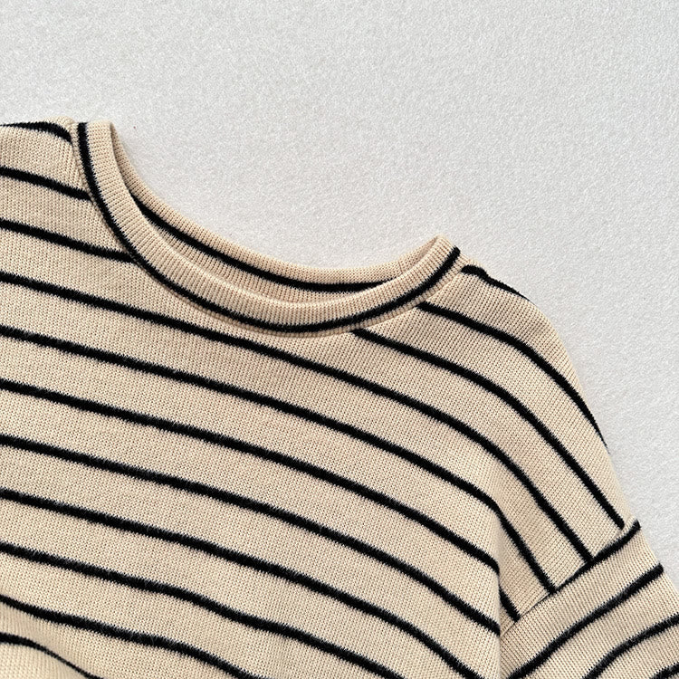 Toddler Round Neck Apricot Striped Soft T-shirt