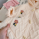 Toddler Embroidered Flower Tassels Hooded Cardigan